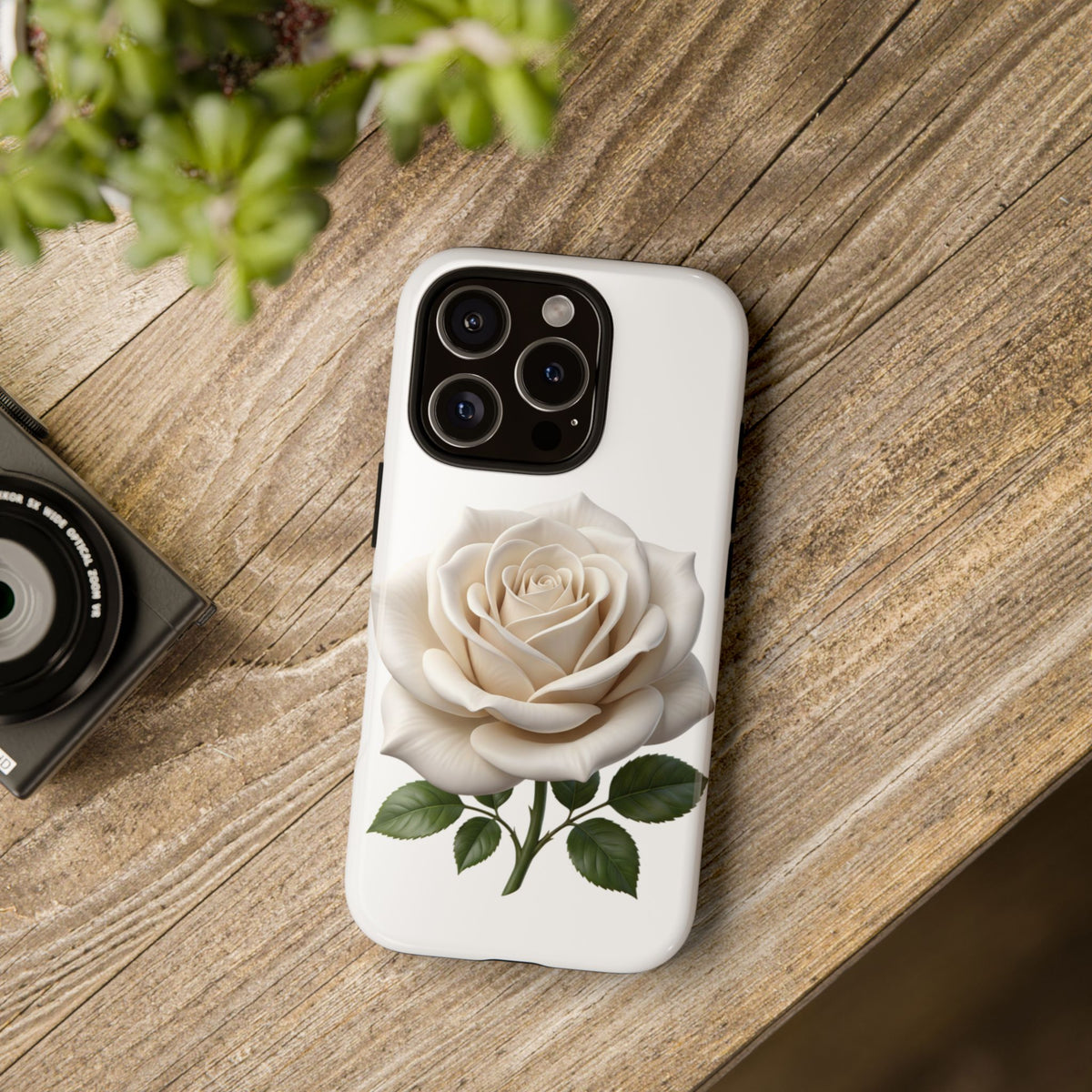 White Rose Tough Phone Case – Elegant Floral Protective Cover
