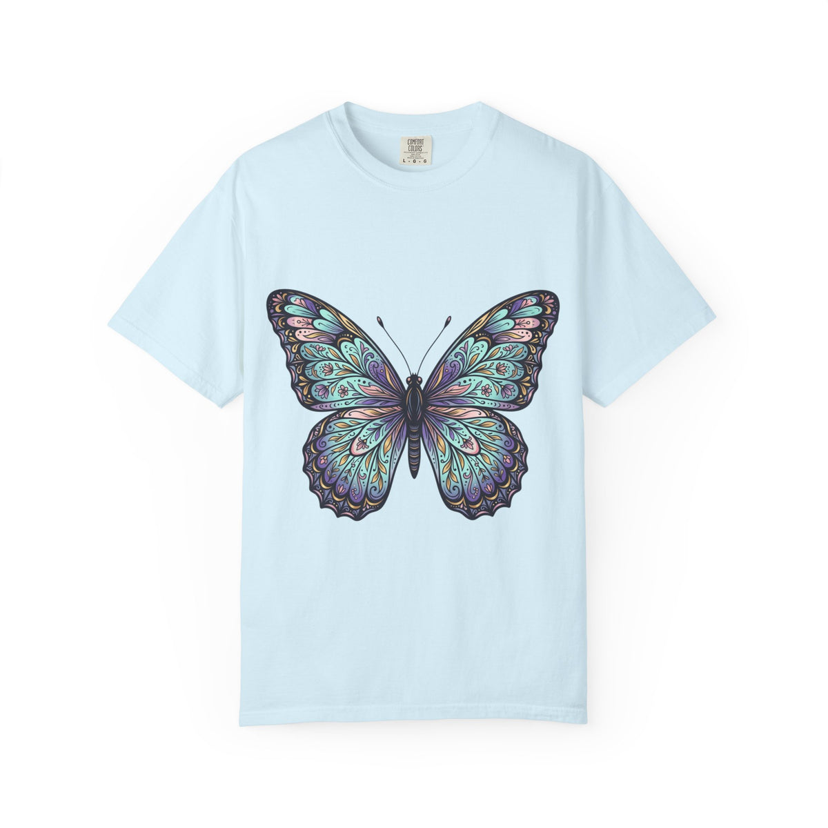 Butterfly Art T‑Shirt — Blue Purple Ornamental Butterfly Graphic Tee