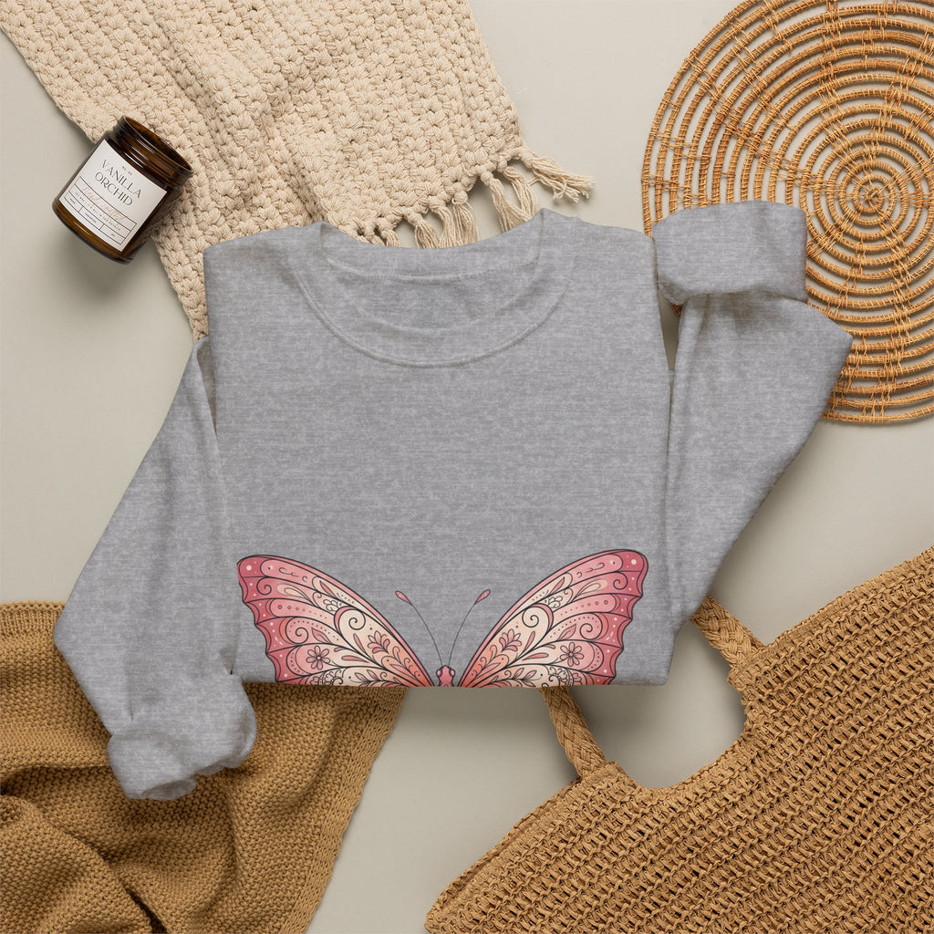 Pink Watercolor Butterfly Crewneck Sweatshirt