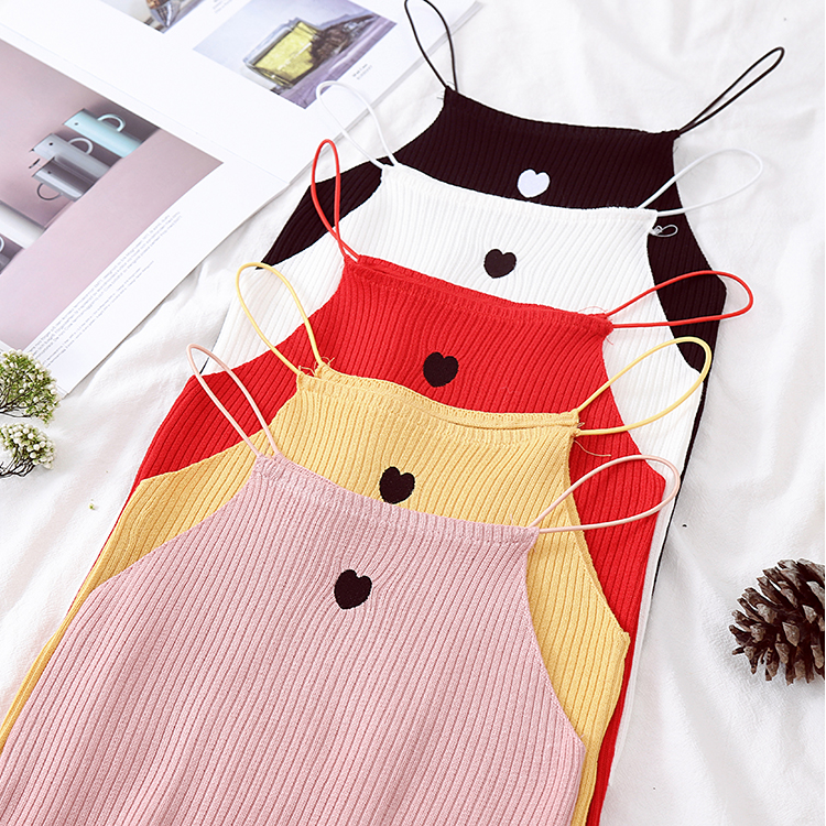 Womens Top Sleeveless Vest Solid Embroidery Heart