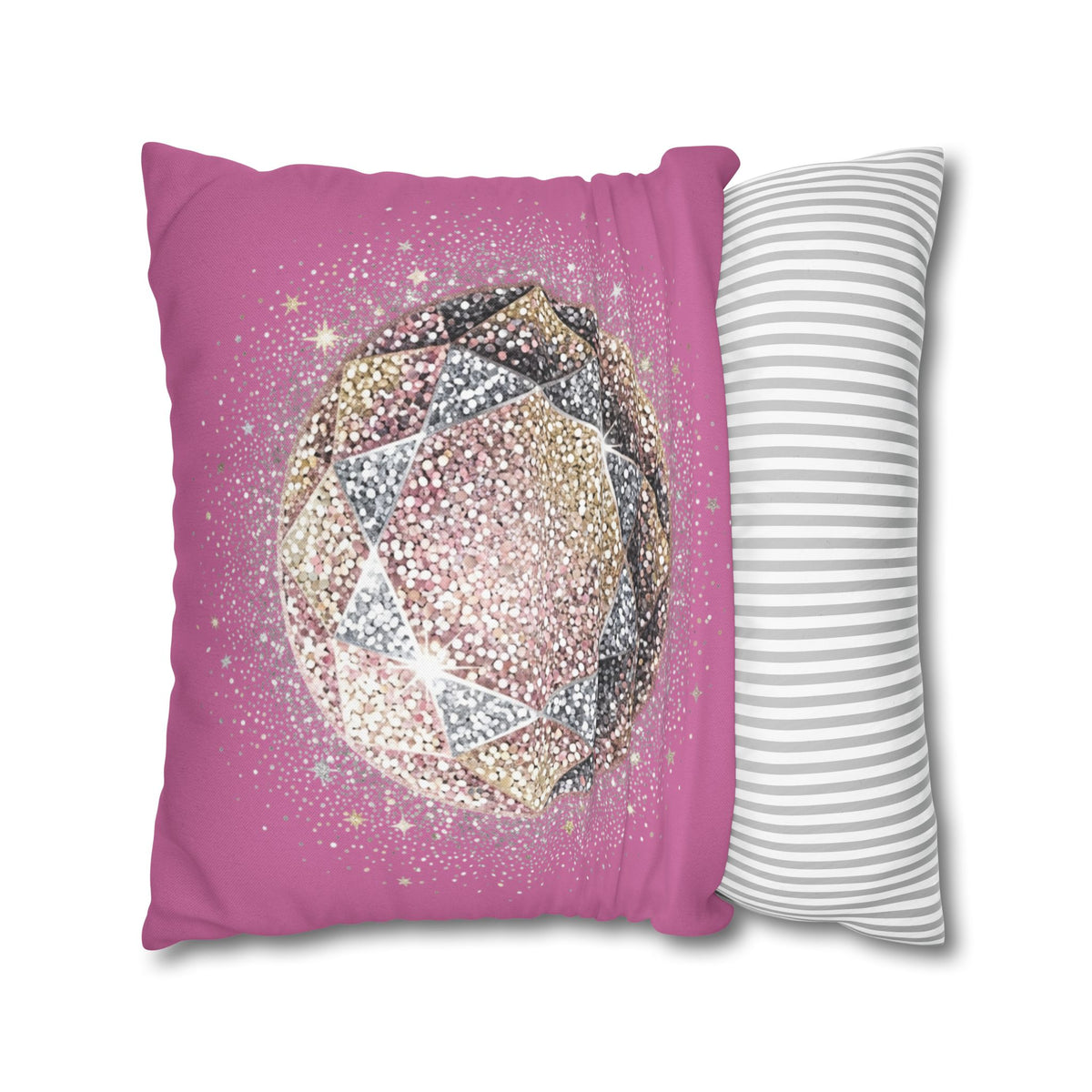 Glittery Light Pink Spun Polyester Square Pillowcase