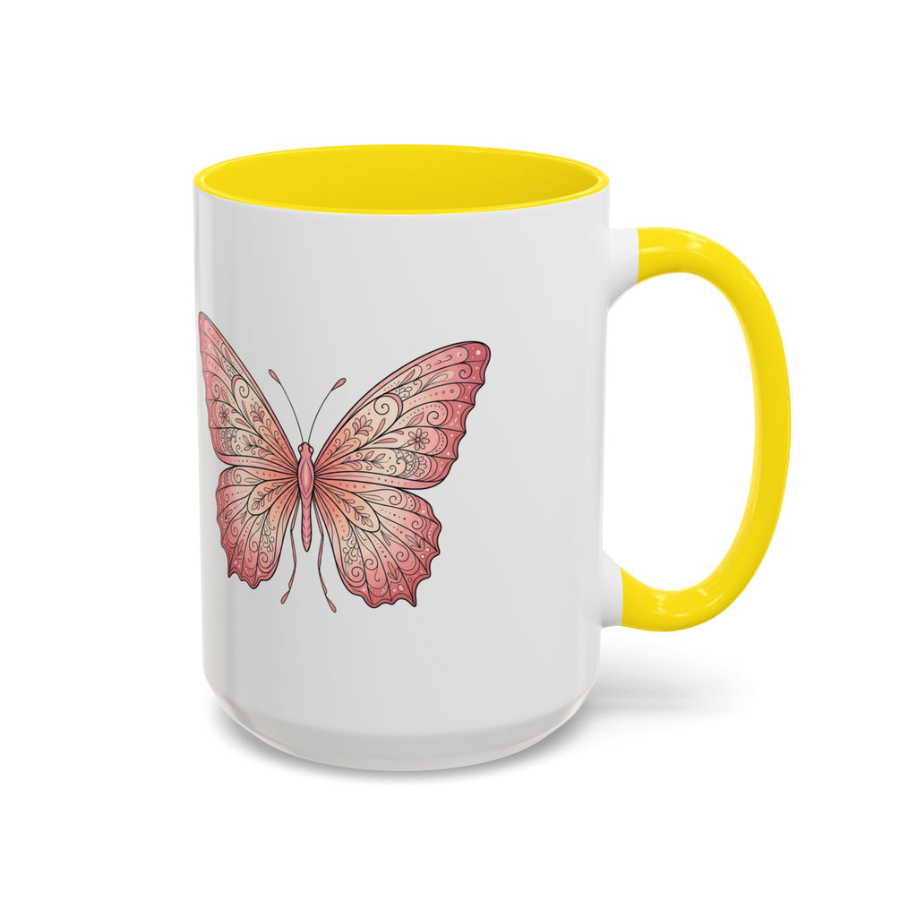 Pink Watercolor Butterfly Accent Coffee Mug — Floral Boho Tea & Coffee Cup (11/15oz)