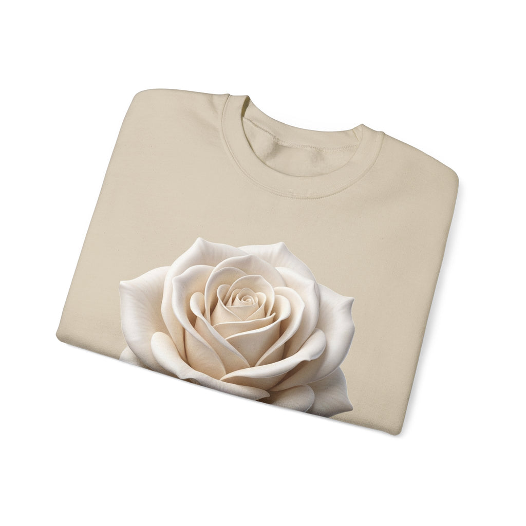 White Rose Crewneck Sweatshirt — Elegant Botanical Floral Pullover