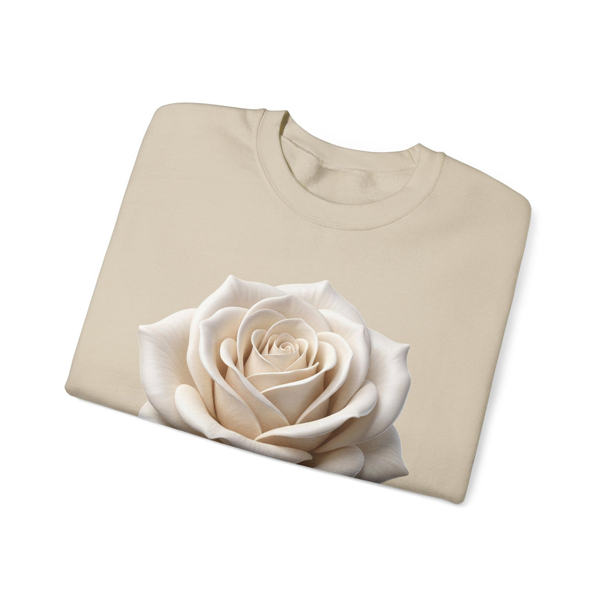 White Rose Crewneck Sweatshirt — Elegant Botanical Floral Pullover