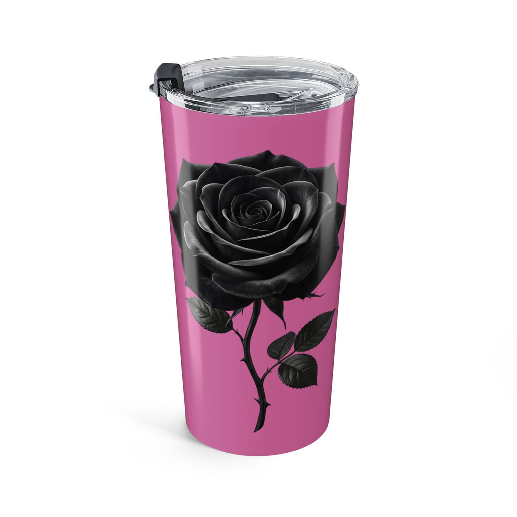 20oz Black Rose Tumbler — Light Pink Floral Insulated Travel Cup