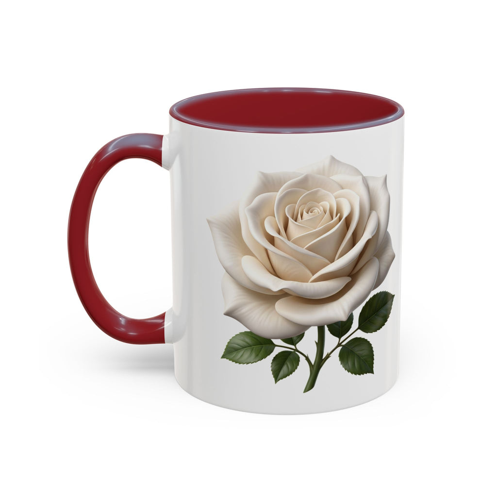 White Rose Accent Coffee Mug — Elegant Floral 11/15oz Ceramic