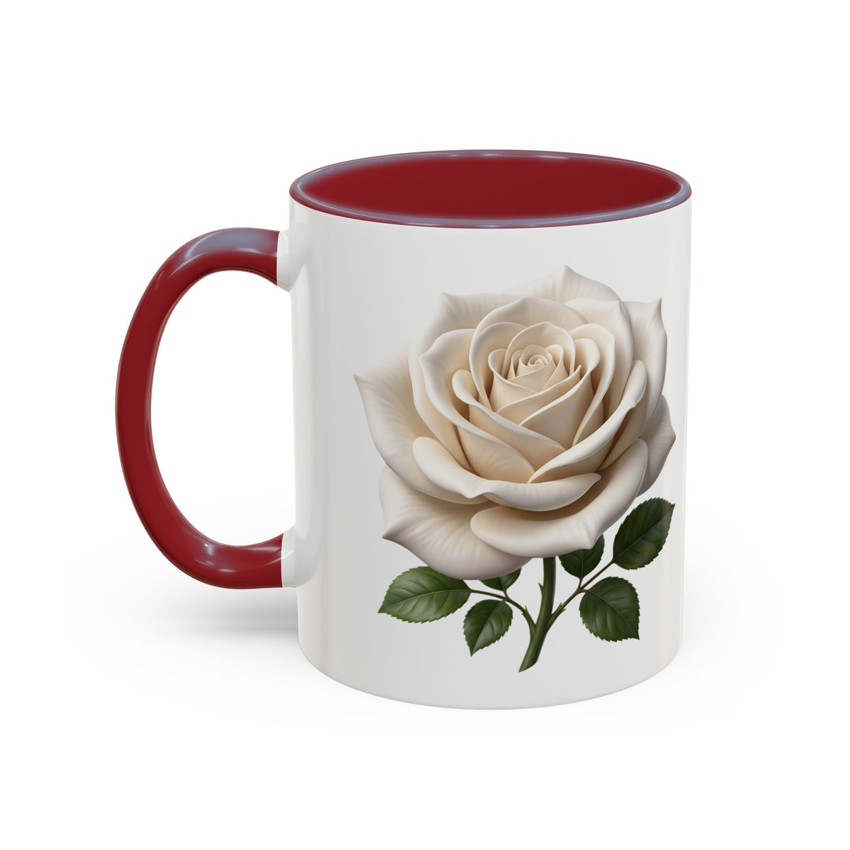 White Rose Accent Coffee Mug — Elegant Floral 11/15oz Ceramic