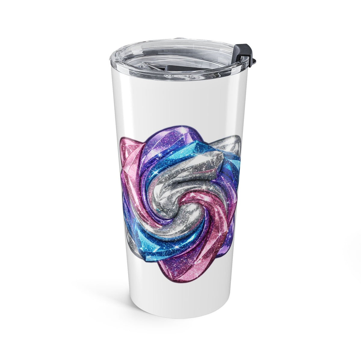 3D Glitter Design White Insulated Tumbler 20oz