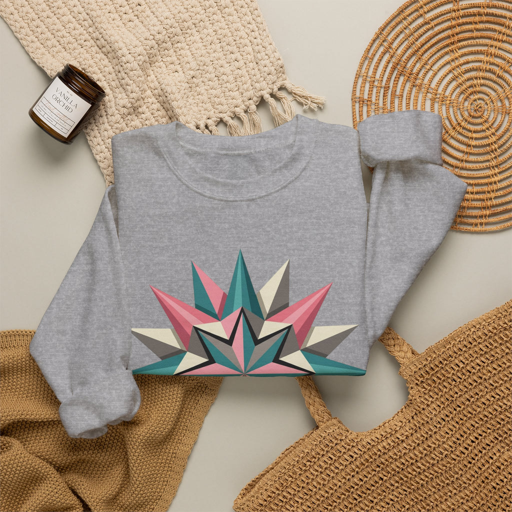 Geometric Starburst Crewneck Sweatshirt — Pink Teal Modern Compass Design