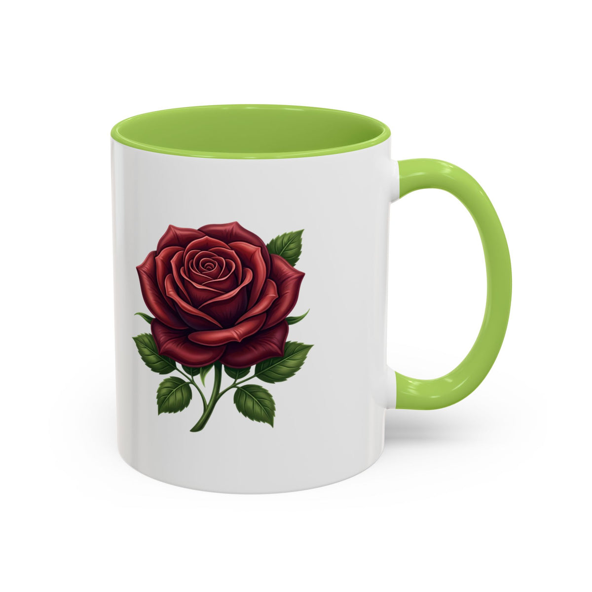 Red Rose Accent Coffee Mug — Floral Ceramic Coffee Cup (11/15oz)