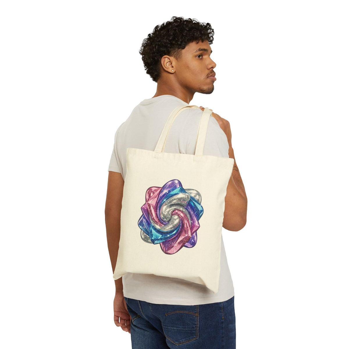 3D Glitter Design Cotton Canvas Tote Bag
