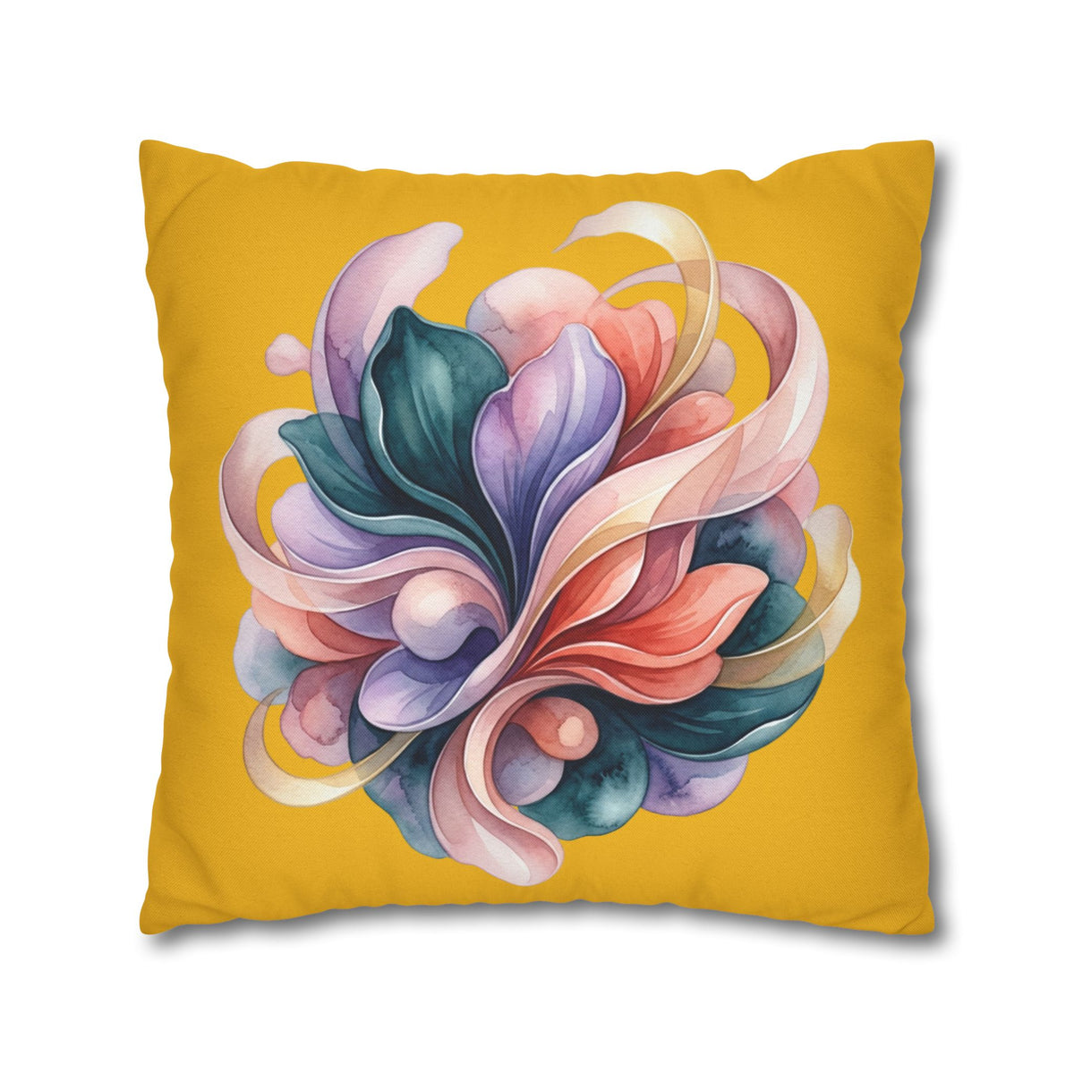 Floral Swirl Decorative Pillowcase — Vibrant Yellow Abstract Flower Accent