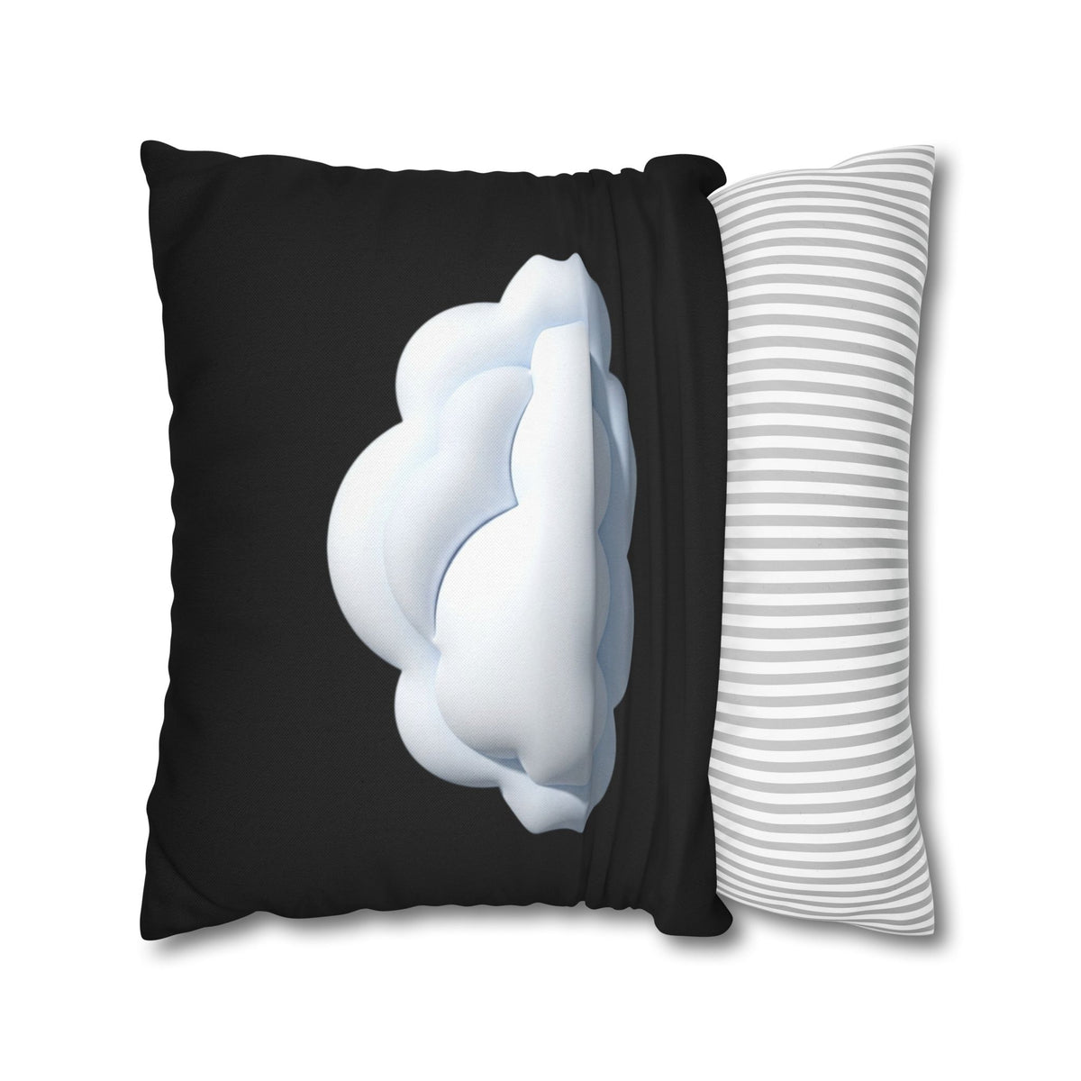 Cloud Graphic Black Pillowcase — Soft White Cloud on Black Decorative Pillow Cover