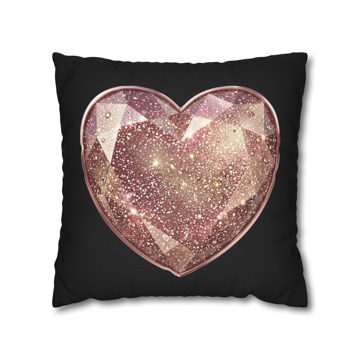 Glitter Rose Gold Crystal Heart Pillowcase- Black