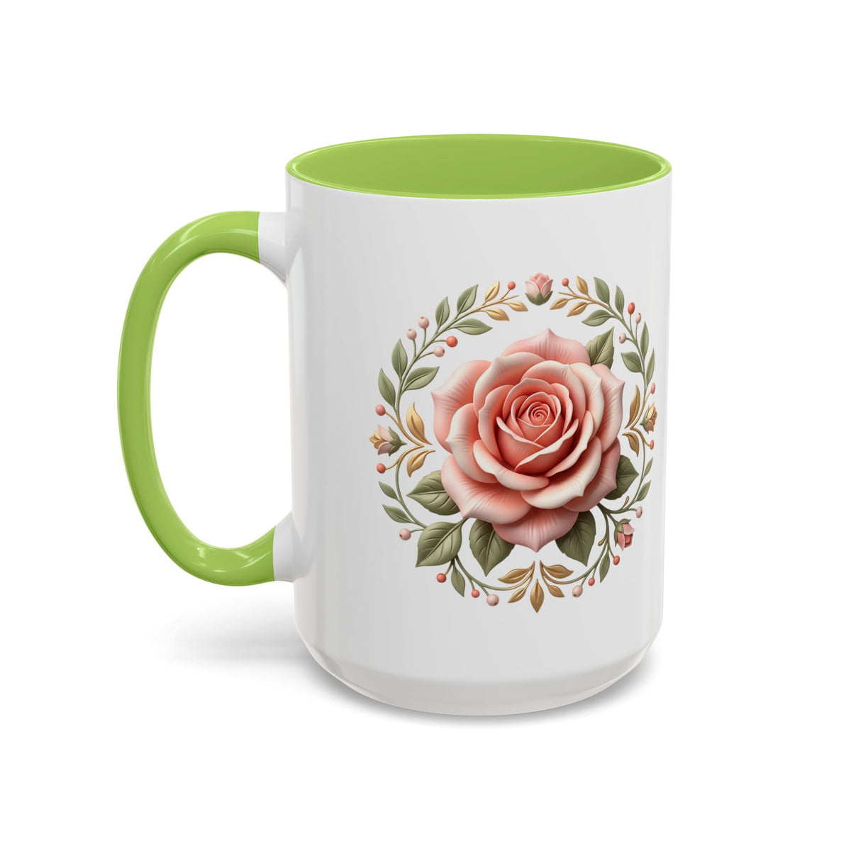 Rose Wreath Accent Coffee Mug — Floral 11/15oz Tea & Coffee Cup