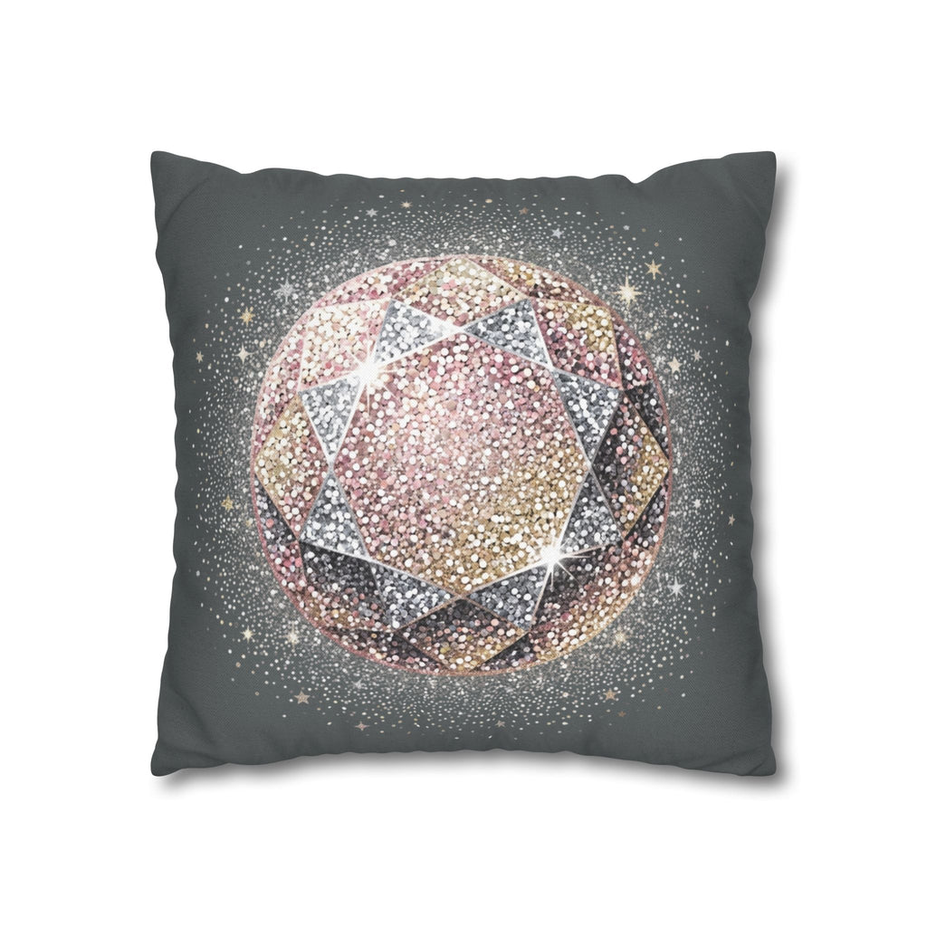Glittery Dark Grey Spun Polyester Square Pillowcase