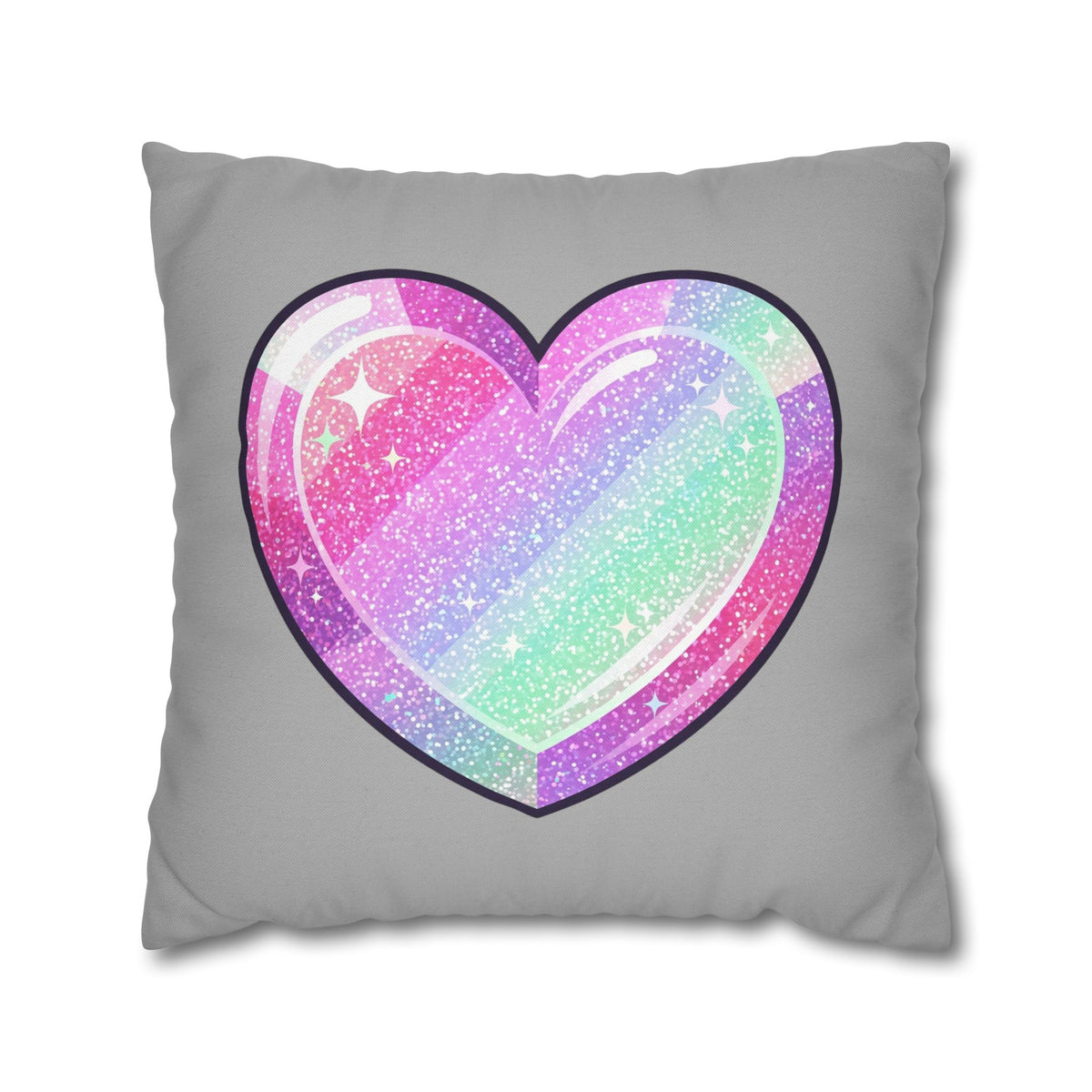 Pastel Glitter Heart Pillowcase Spun Polyester Square Pillowcase- Light Grey