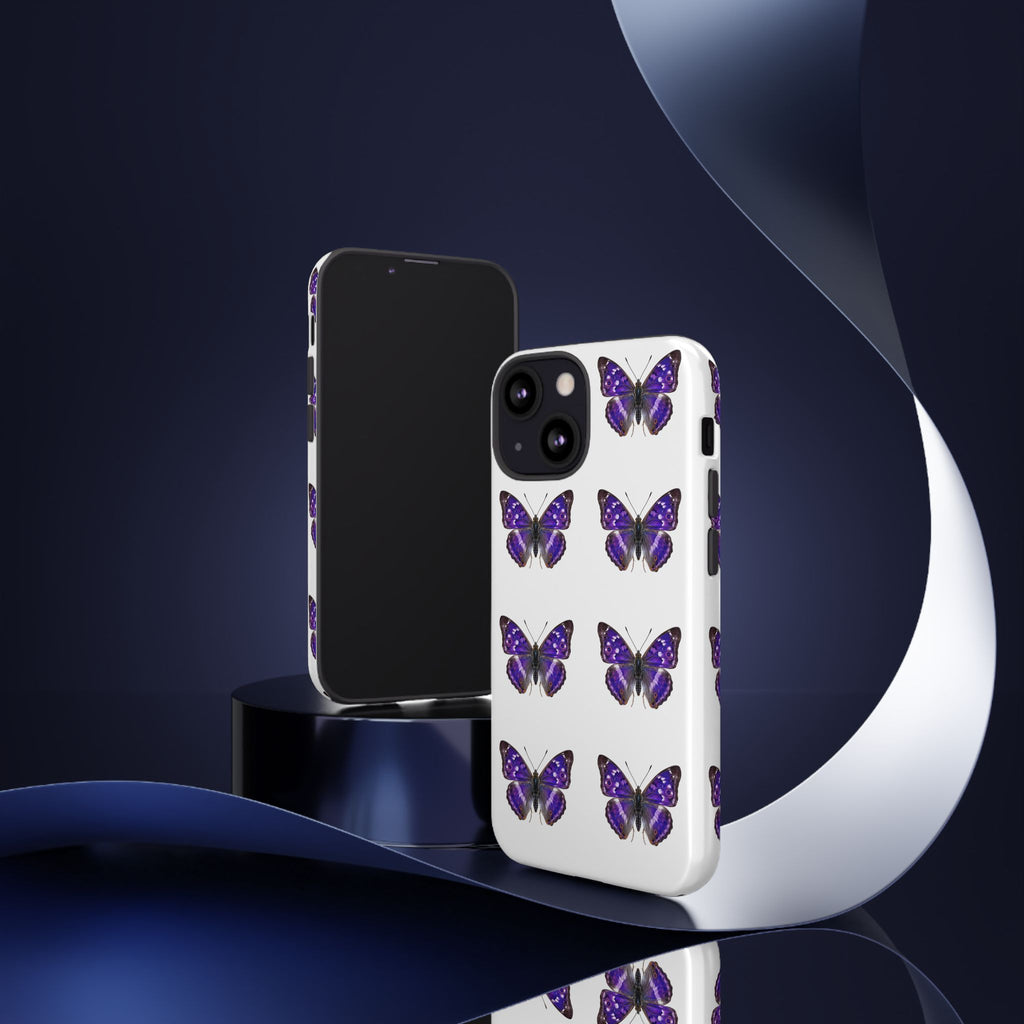 Purple Butterfly Tough Phone Case — Durable Protective iPhone Case with Repeating Butterfly Pattern