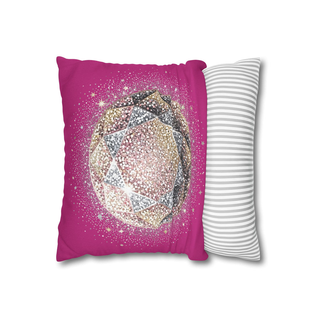 Glittery Magenta Spun Polyester Square Pillowcase