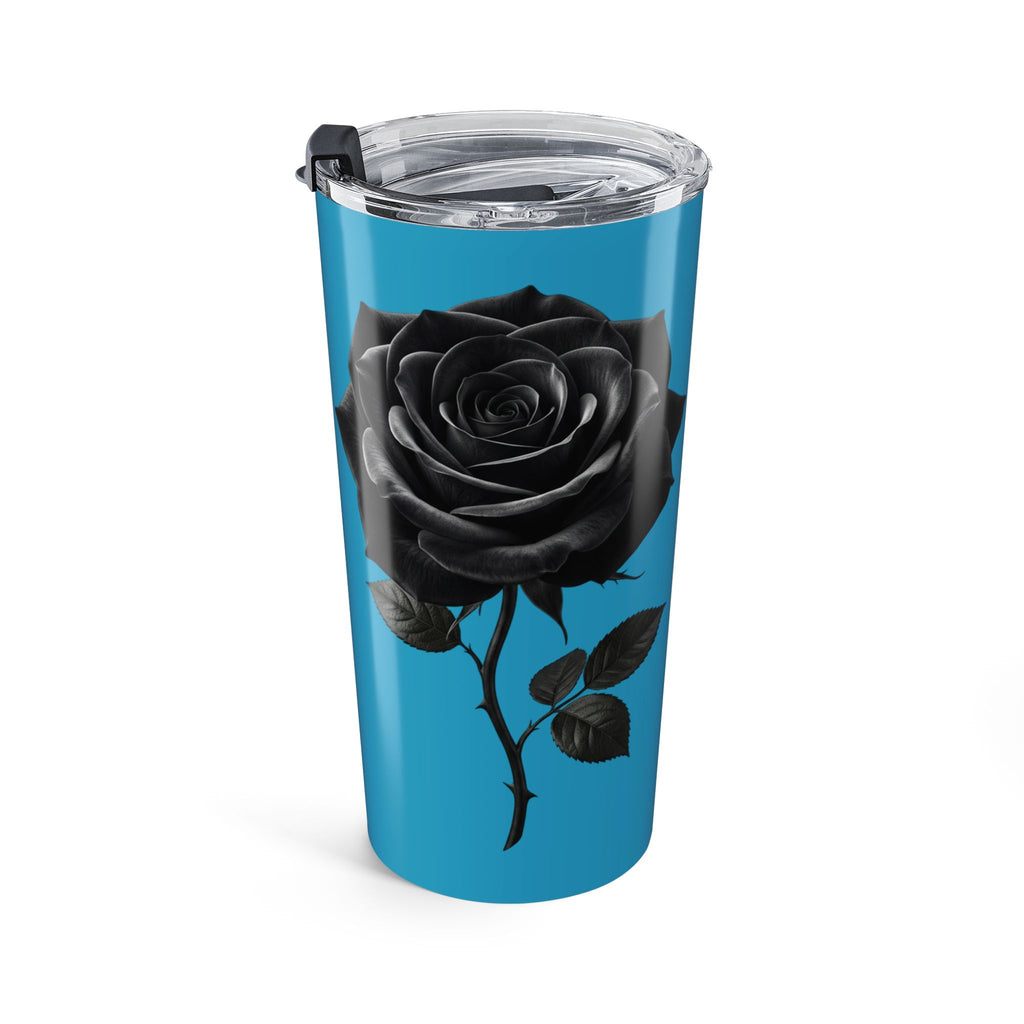20oz Black Rose Tumbler — Insulated Travel Cup with Floral Gothic Design- Turquoise