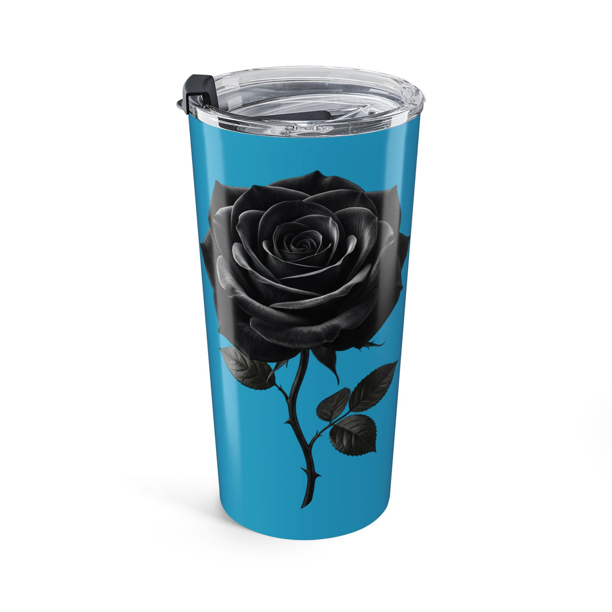 20oz Black Rose Tumbler — Insulated Travel Cup with Floral Gothic Design- Turquoise