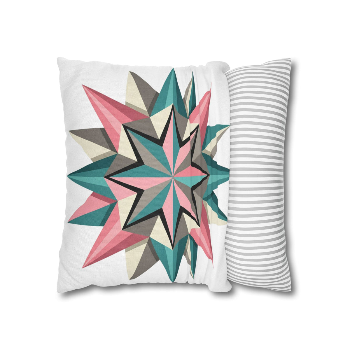 Geometric Starburst Throw Pillowcase — Pink Teal Modern Decorative Cushion Cover