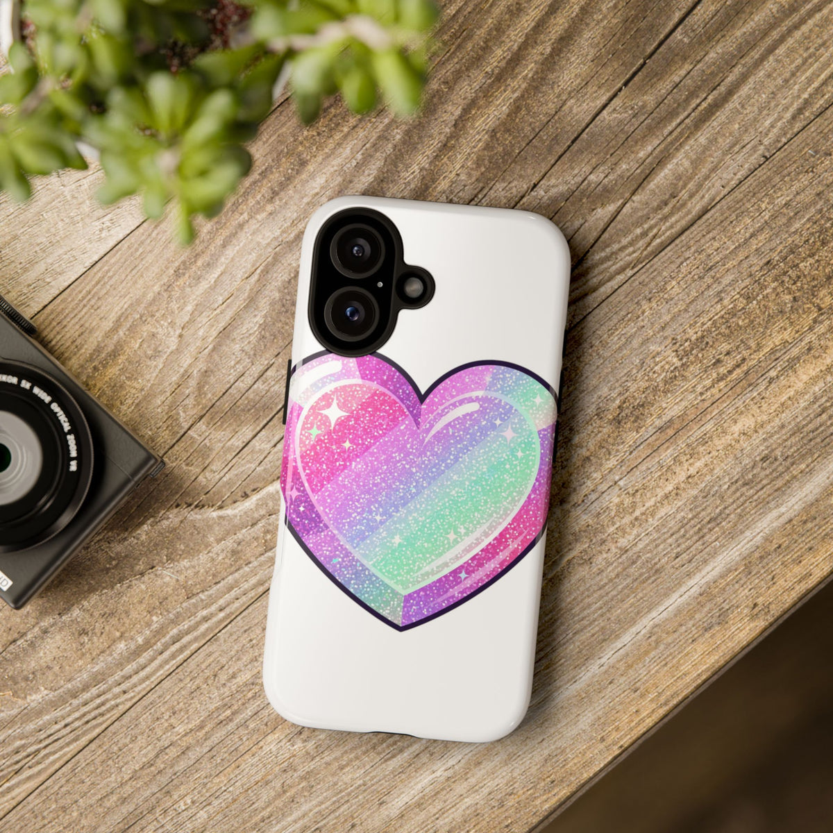 Pastel Glitter Heart Tough Phone Case — Cute Protective Phone Cover
