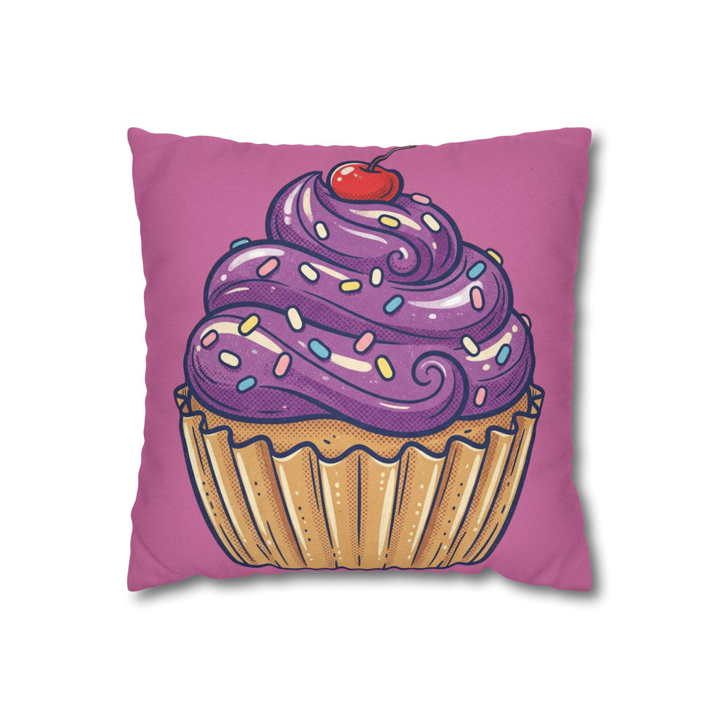 Cupcake Pillowcase — Cute Purple Frosting Decorative Throw Pillow Cover- Light Pink
