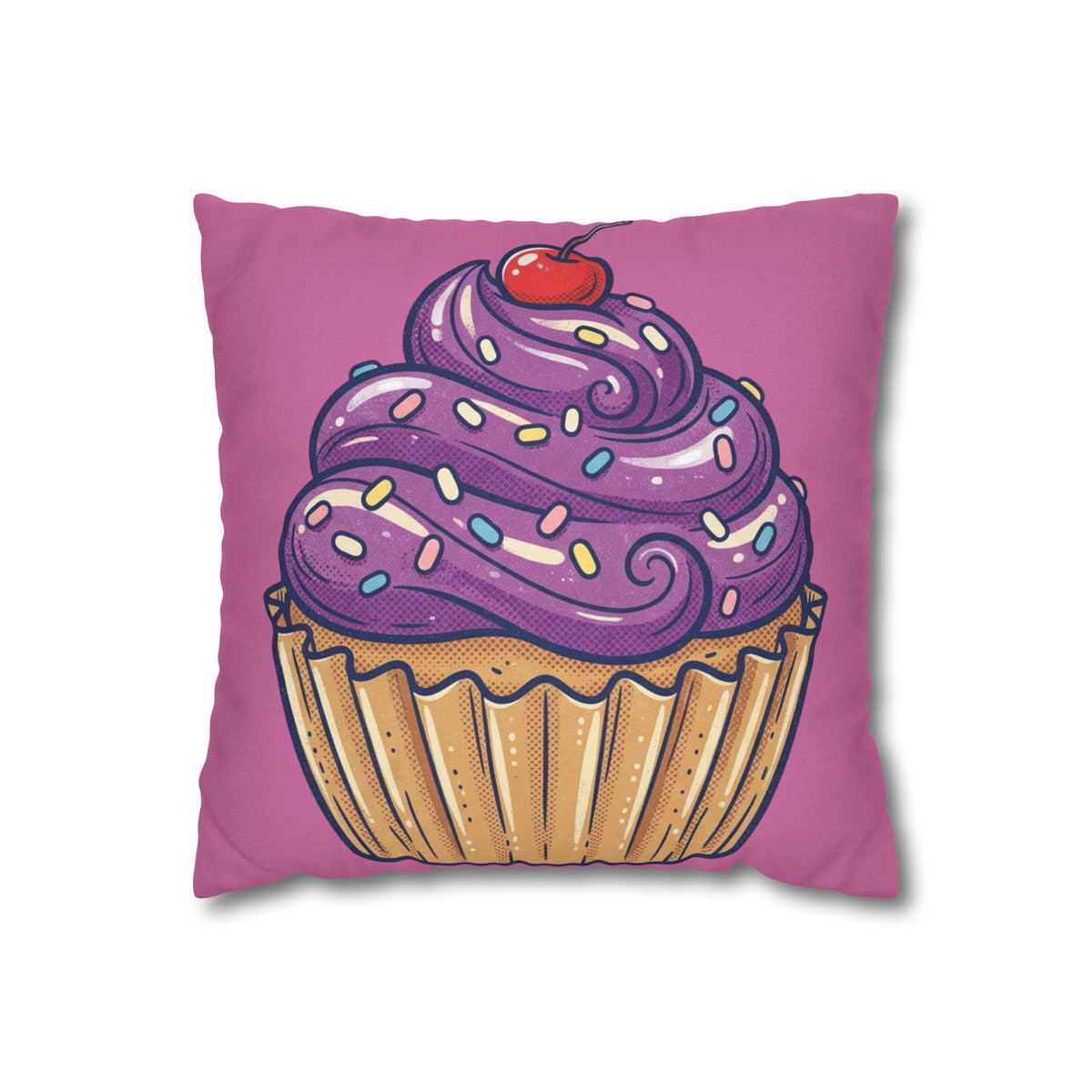 Cupcake Pillowcase — Cute Purple Frosting Decorative Throw Pillow Cover- Light Pink