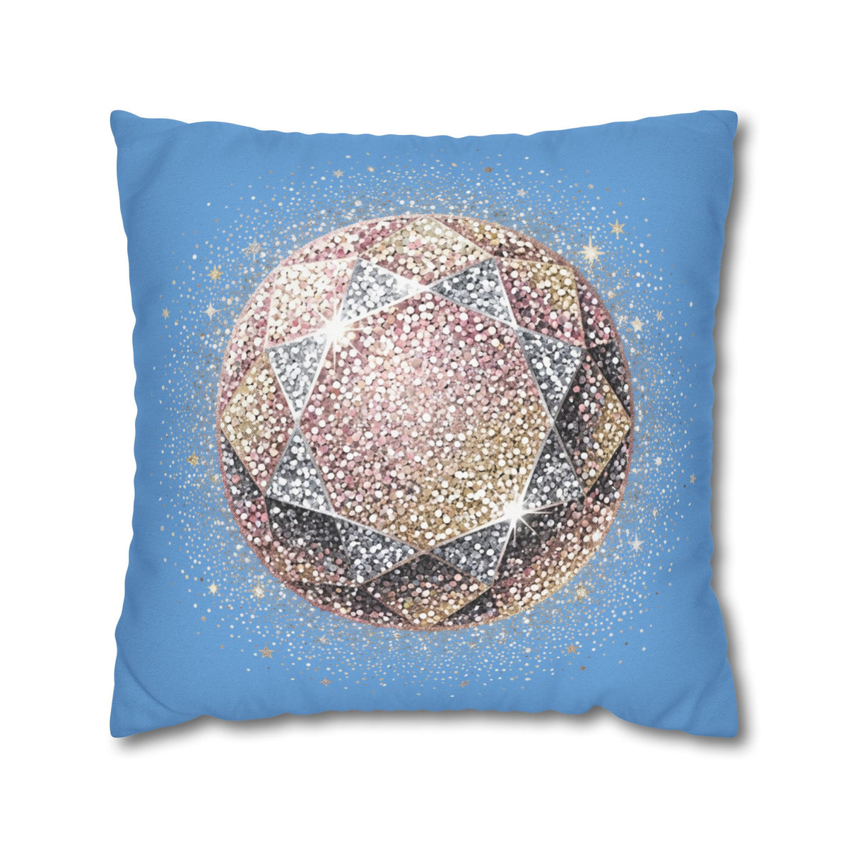 Glittery Light Blue Spun Polyester Square Pillowcase