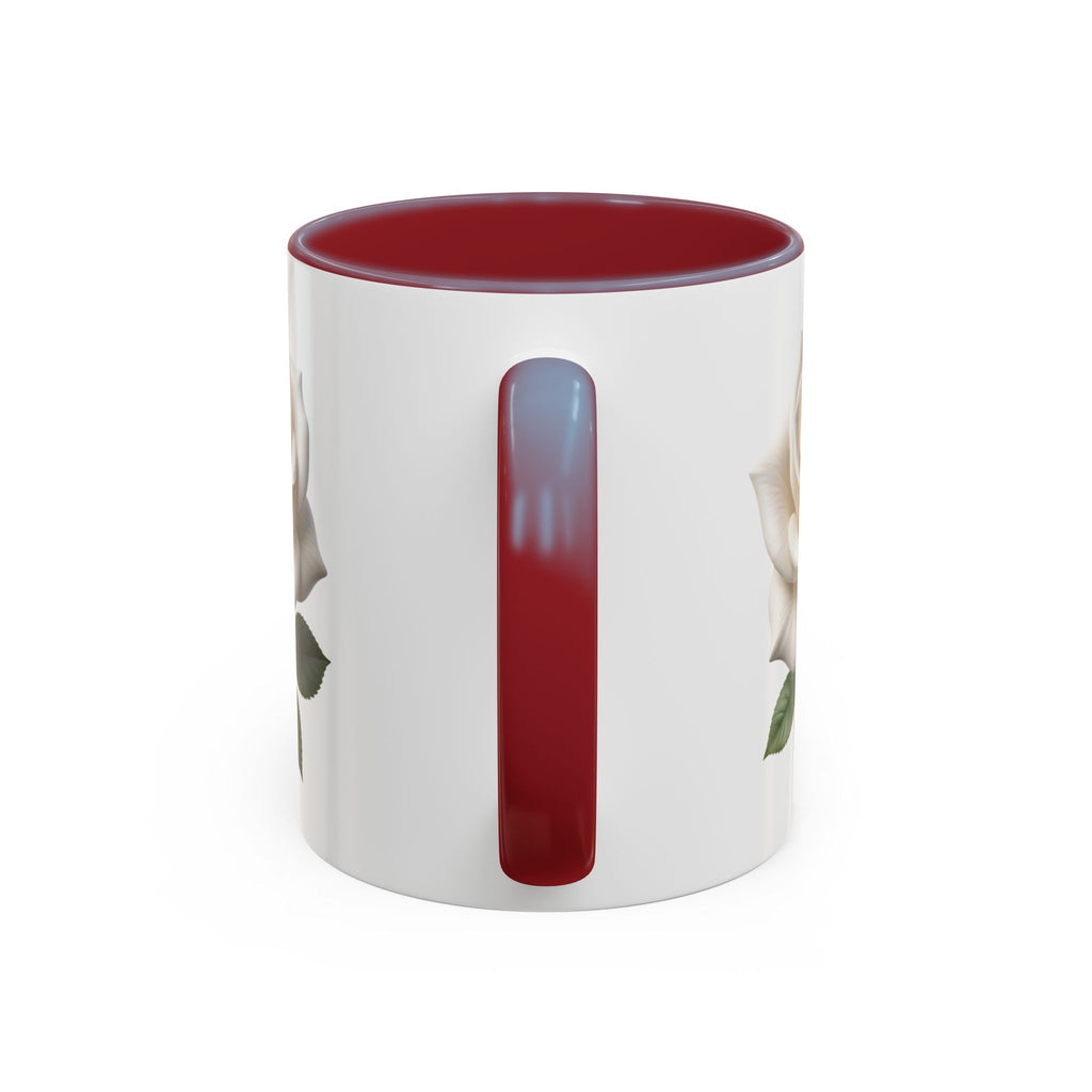 White Rose Accent Coffee Mug — Elegant Floral 11/15oz Ceramic