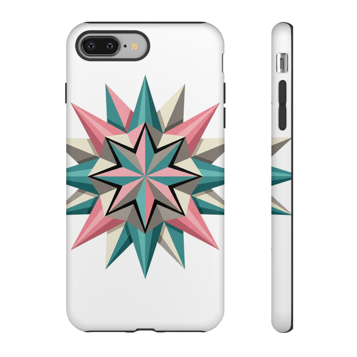 Geometric Star Tough Phone Case – Pink Teal Compass Design
