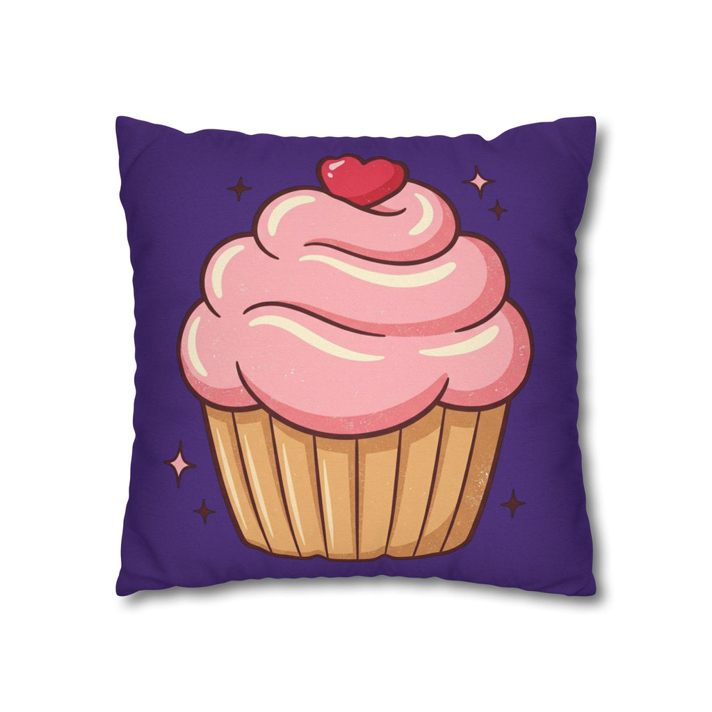 Pink Cupcake Spun Polyester Square Pillowcase- Dark Purple