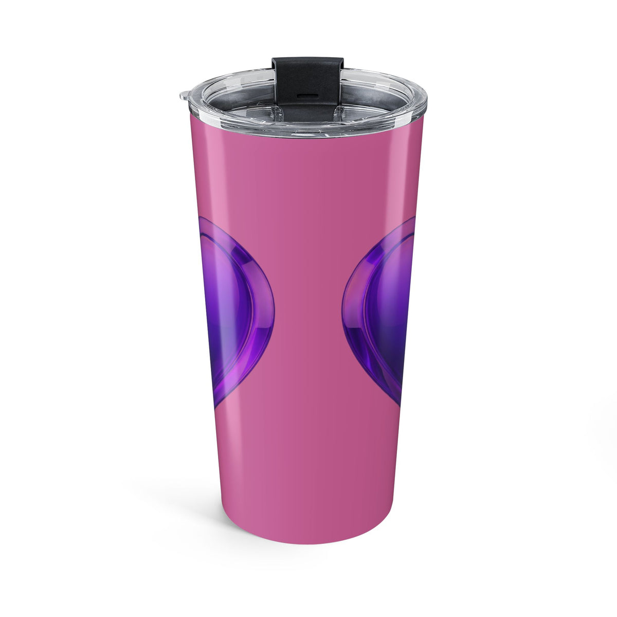 20oz Heart Tumbler — Pink Cup with Purple 3D Hearts, Cute Travel Mug