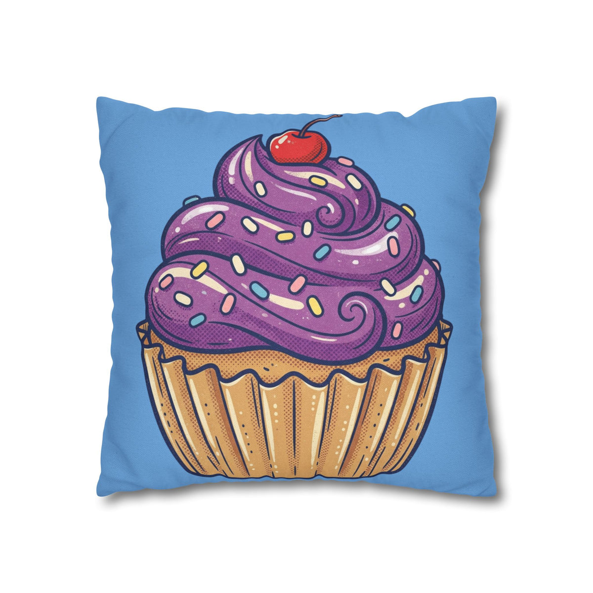 Cupcake Pillowcase — Cute Purple Frosting Decorative Throw Pillow- Light Blue