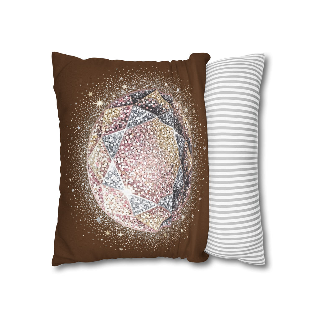 Glittery Brown Spun Polyester Square Pillowcase