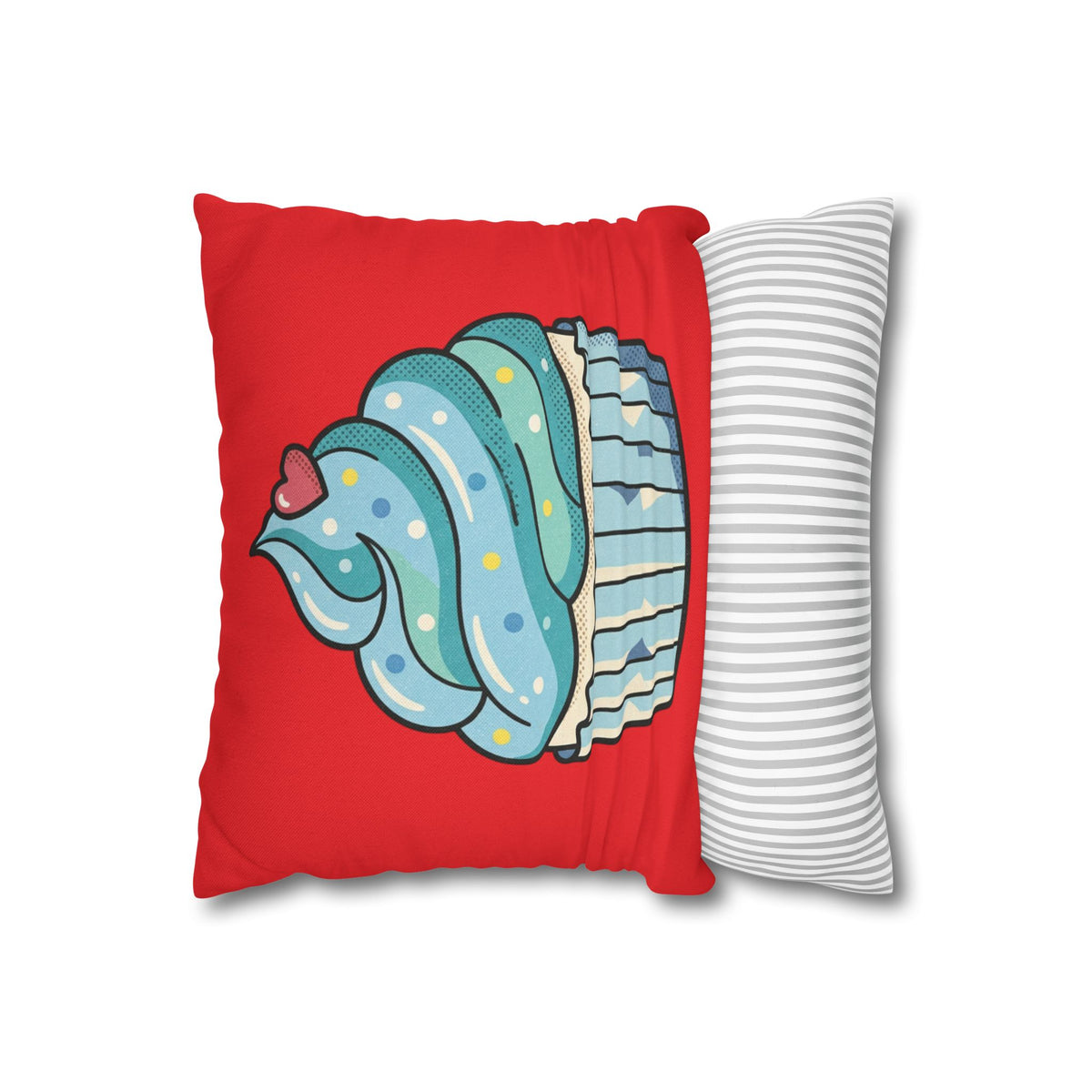 Cupcake Pillowcase - Cute Blue Frosting Decorative Throw Pillow Cover- Red