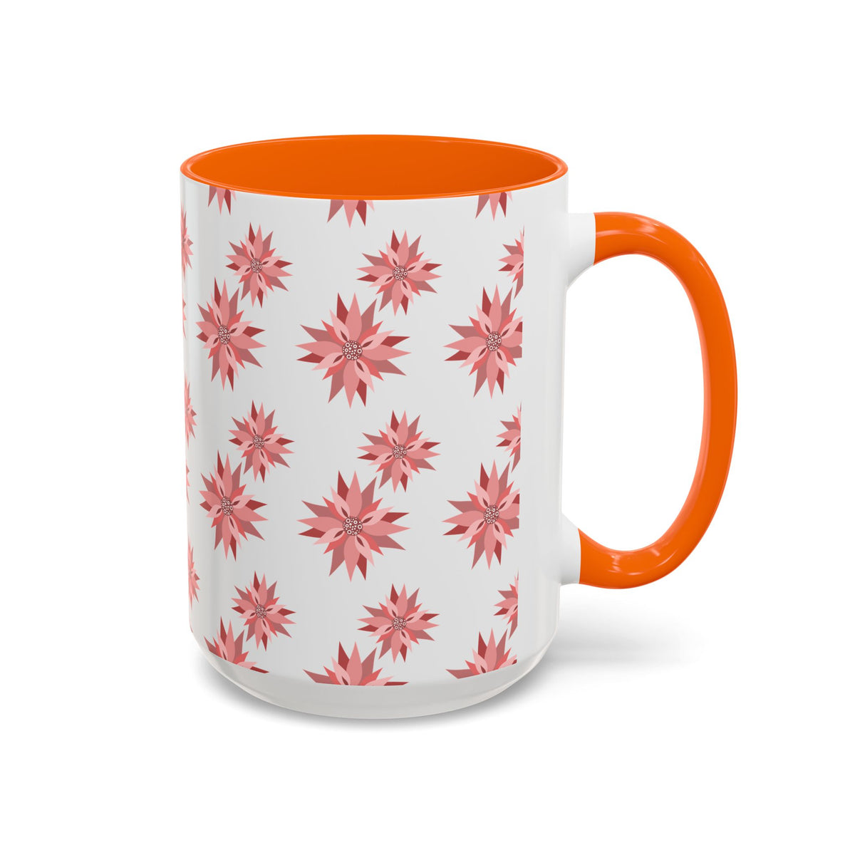 Pink Geometric Floral Accent Coffee Mug — 11/15oz