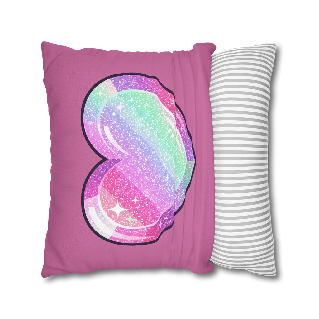 Pastel Glitter Heart Pillowcase Spun Polyester Square Pillowcase- Light Pink