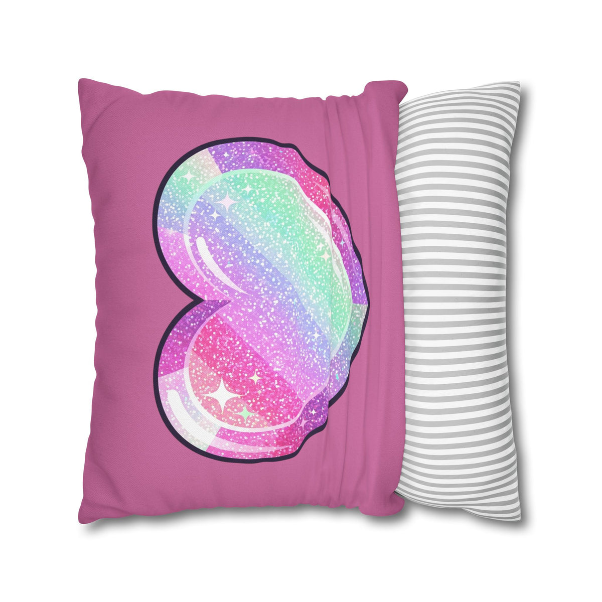 Pastel Glitter Heart Pillowcase Spun Polyester Square Pillowcase- Light Pink