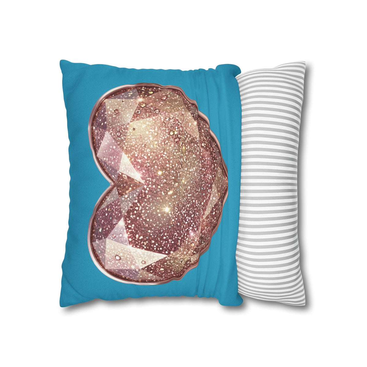 Sparkling Rose Crystal Heart Pillowcase — Decorative Square Throw Pillow Cover- Turquoise