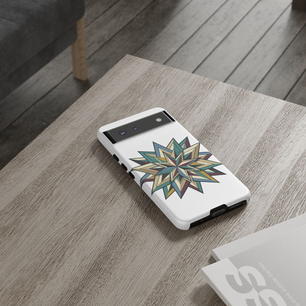 Geometric Star Phone Case — Teal & Earthtone Mandala Design