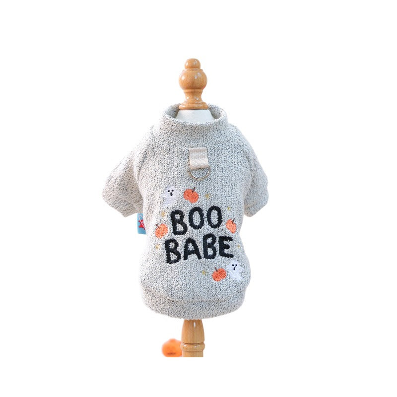 Cute Pet Clothing for Small Dogs and Cats, Halloween Pumpkin Ghost Crewneck Sweater