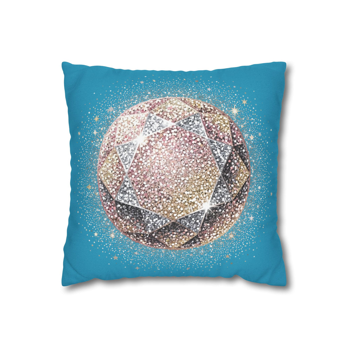 Glittery Turquoise Spun Polyester Square Pillowcase
