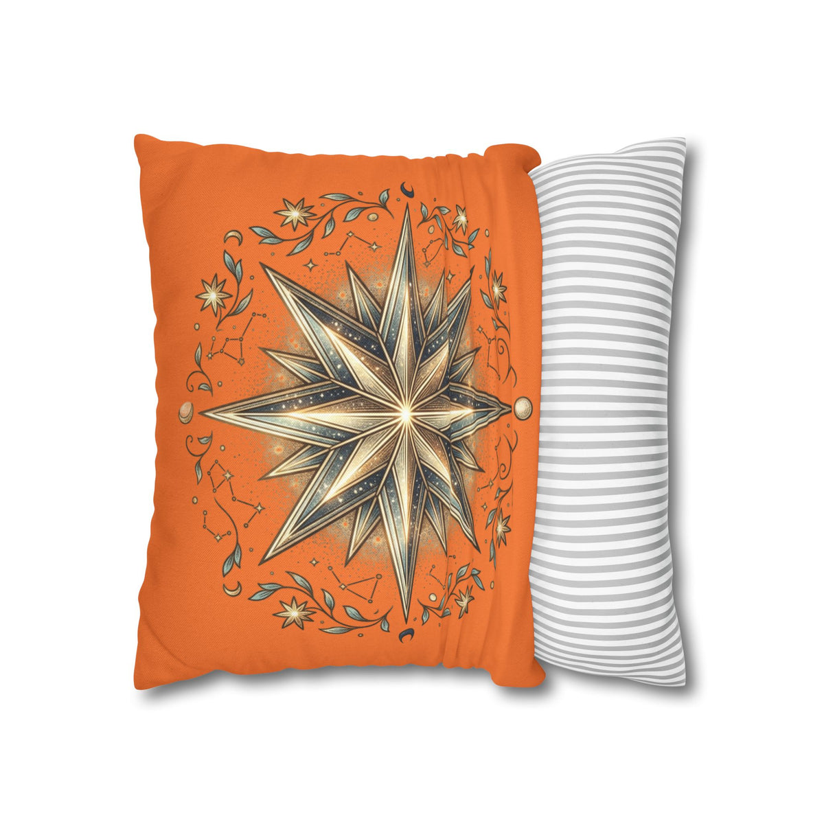 Star Print Orange Spun Polyester Square Pillowcase