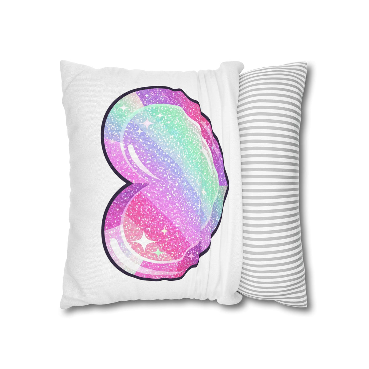 Pastel Glitter Heart Pillowcase — Cute Rainbow Sparkle Decorative Throw Pillow- White