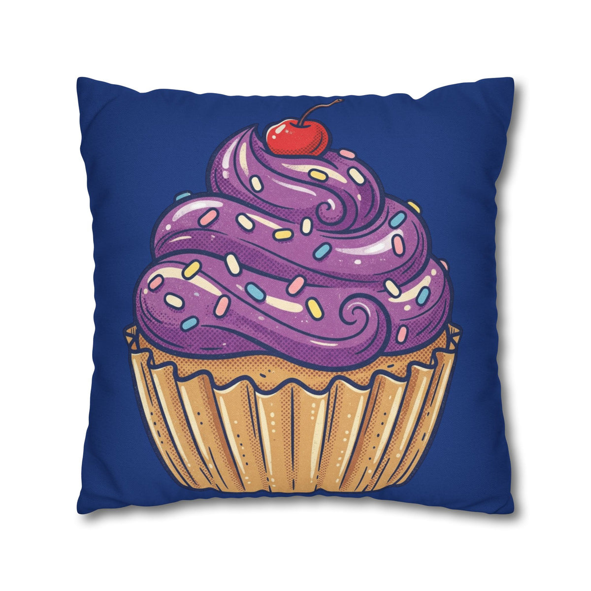Cupcake Decor Pillowcase — Purple Frosting Dessert Throw Pillow Cover- Navy