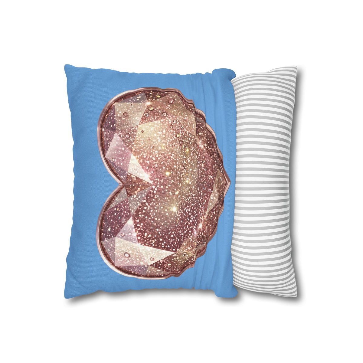 Glitter Gem Heart Pillowcase — Sparkling Rose Gold Heart on Blue