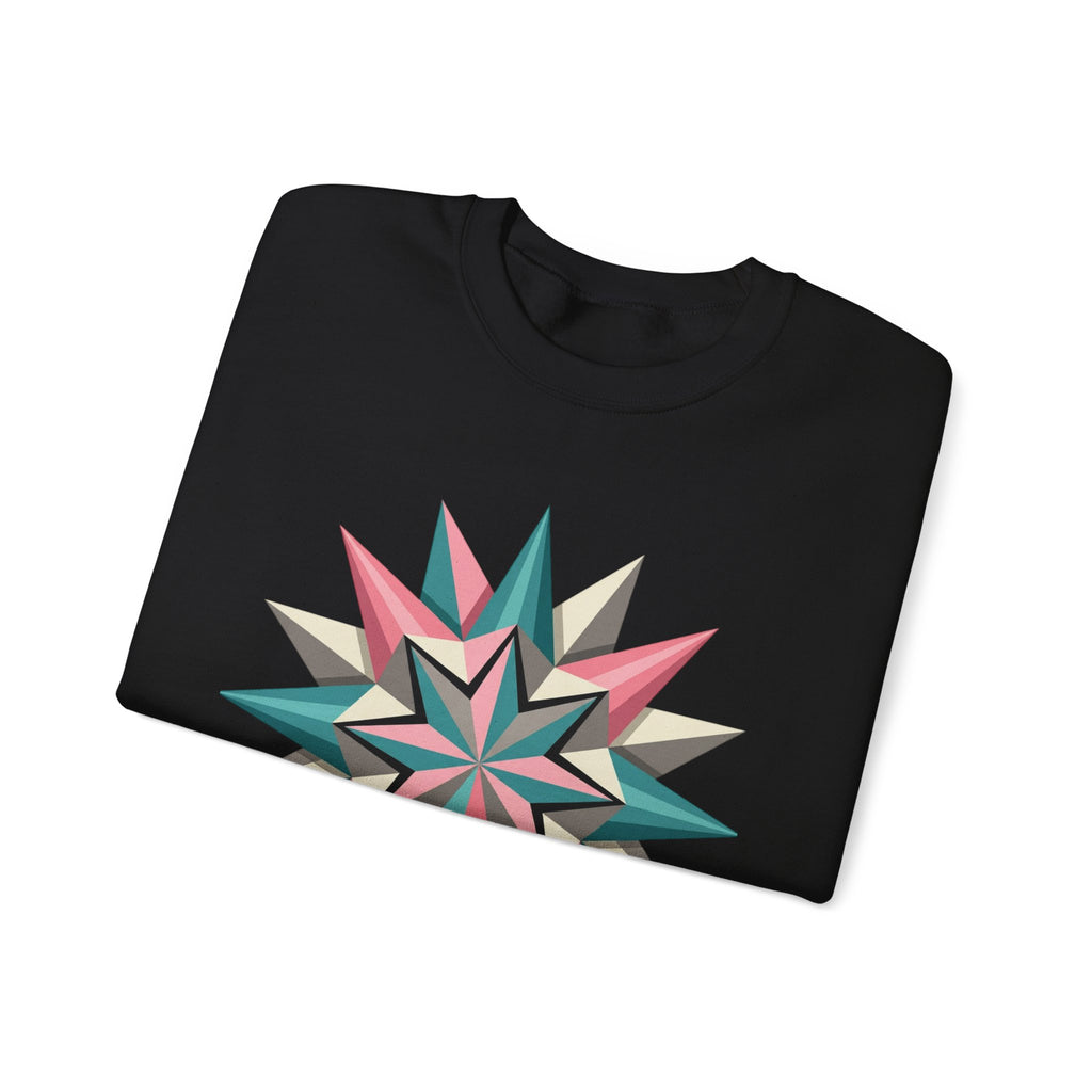 Geometric Starburst Crewneck Sweatshirt — Pink Teal Modern Compass Design
