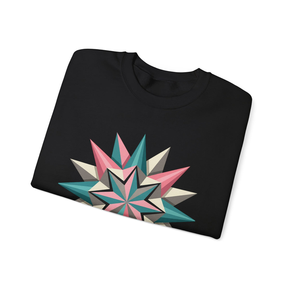 Geometric Starburst Crewneck Sweatshirt — Pink Teal Modern Compass Design